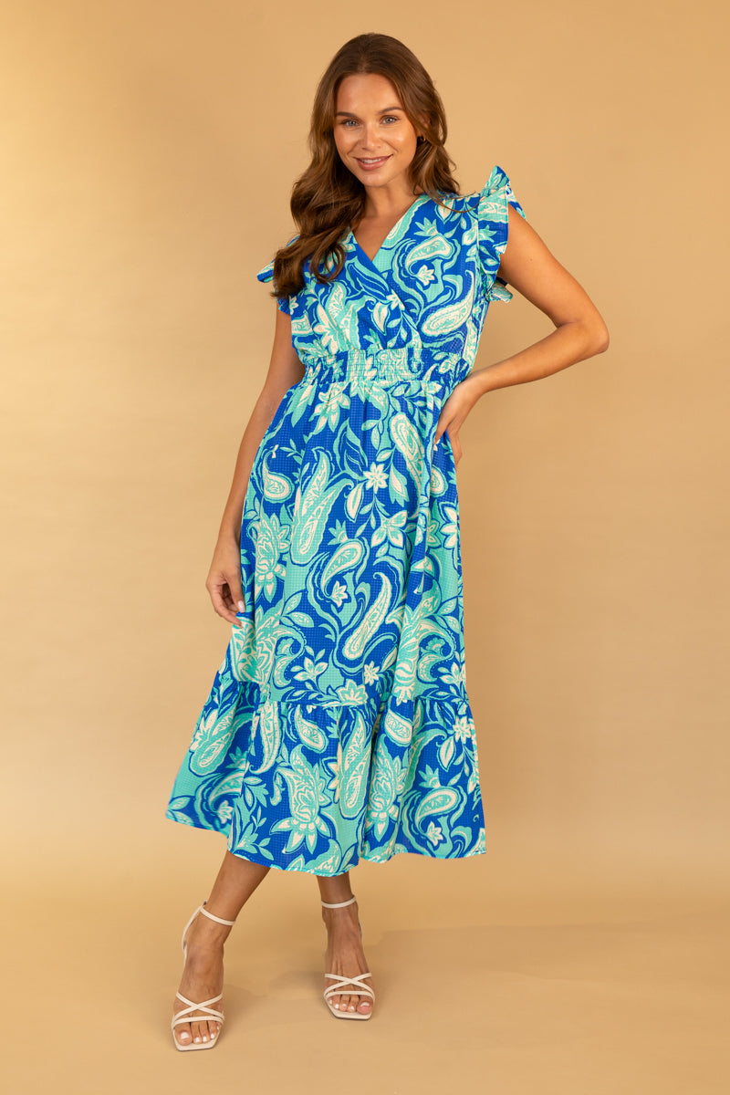 Tyra Blue & Turquoise Floral Print Dress