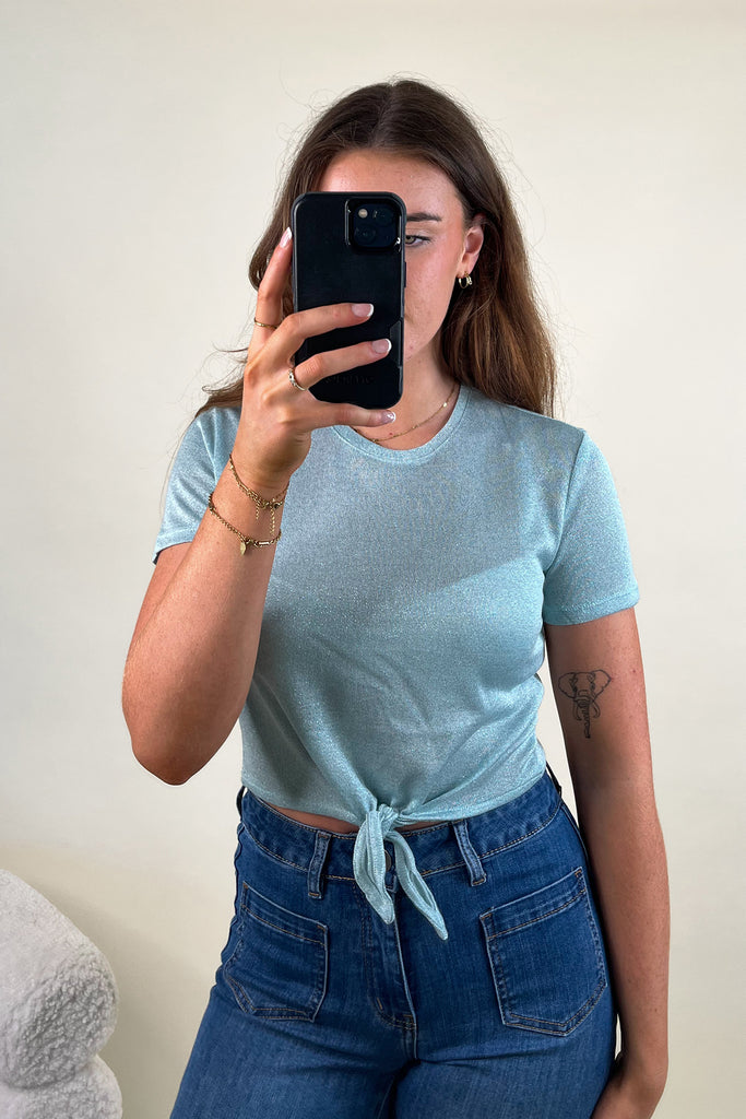 Amber Cloud Blue Glitter Knot Top