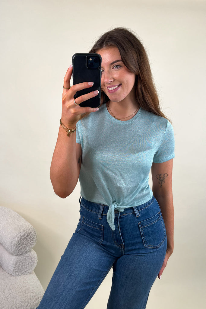 Amber Cloud Blue Glitter Knot Top