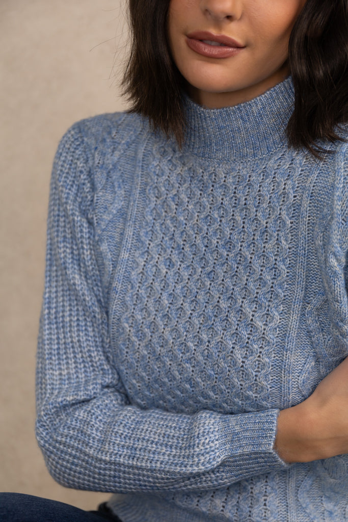 Universe High Neck Blue Cable Knit