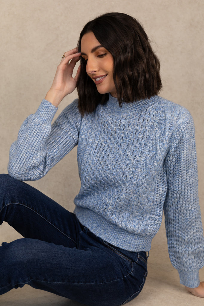 Universe High Neck Blue Cable Knit