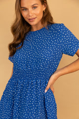 Clara Blue & White Ditzy Print Dress