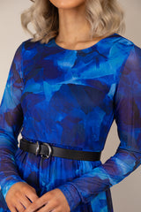 Volette Blue Print Mesh Dress