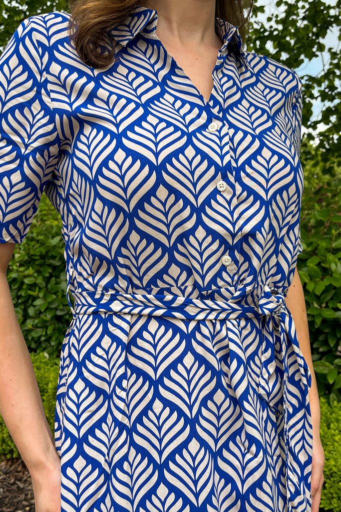 Starr Surf Blue Print Midi Shirt Dress
