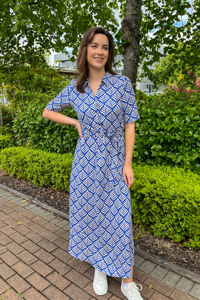 Starr Surf Blue Print Midi Shirt Dress