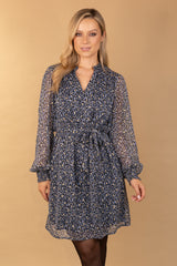 Falia Blue Metallic Dot Dress