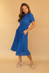 Clara Blue & White Ditzy Print Dress