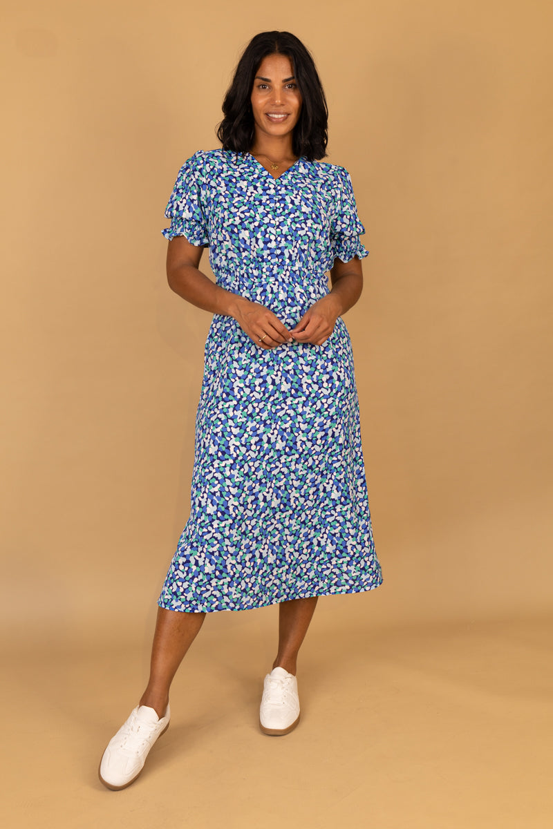 Vida Blue & Green Print Midi Dress