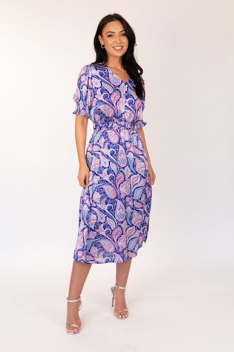 Vida Blue Paisley Print Dress