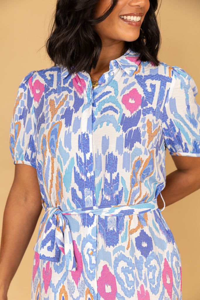 Hemi Pastel Blue Printed Shirt Dress