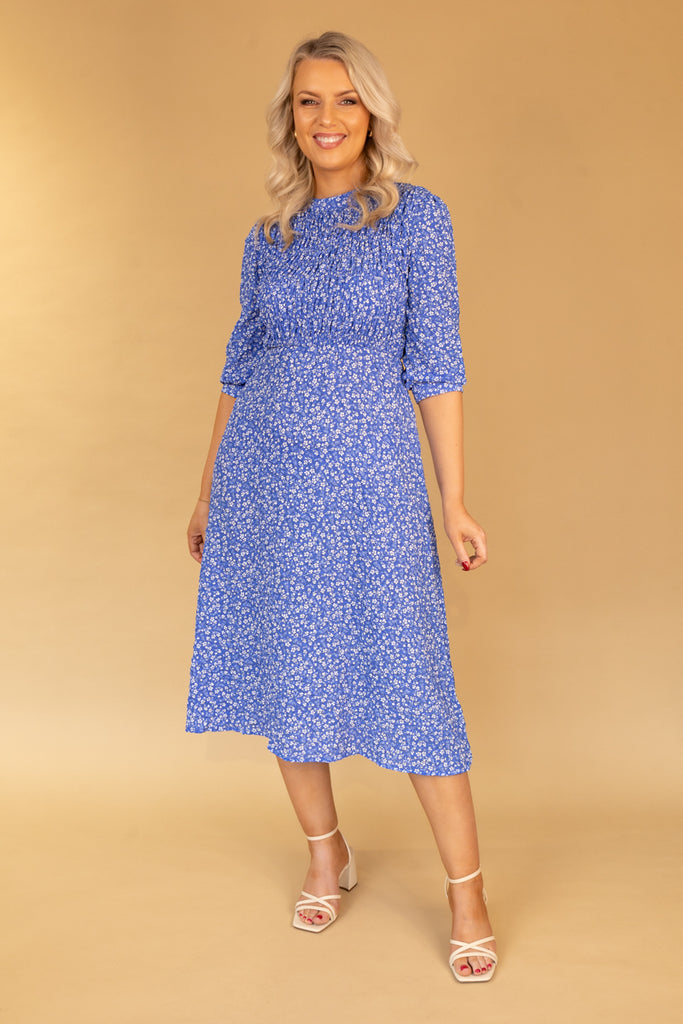 Roxy Blue Midi Smock Midi Dress