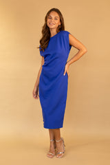 Sophie Royal Blue Midi Ruched Dress