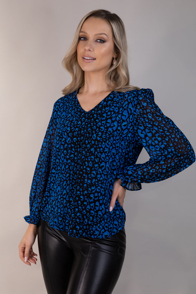 Jeni Chiffon Blue & Black Print Top