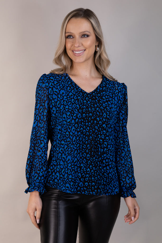 Jeni Chiffon Blue & Black Print Top