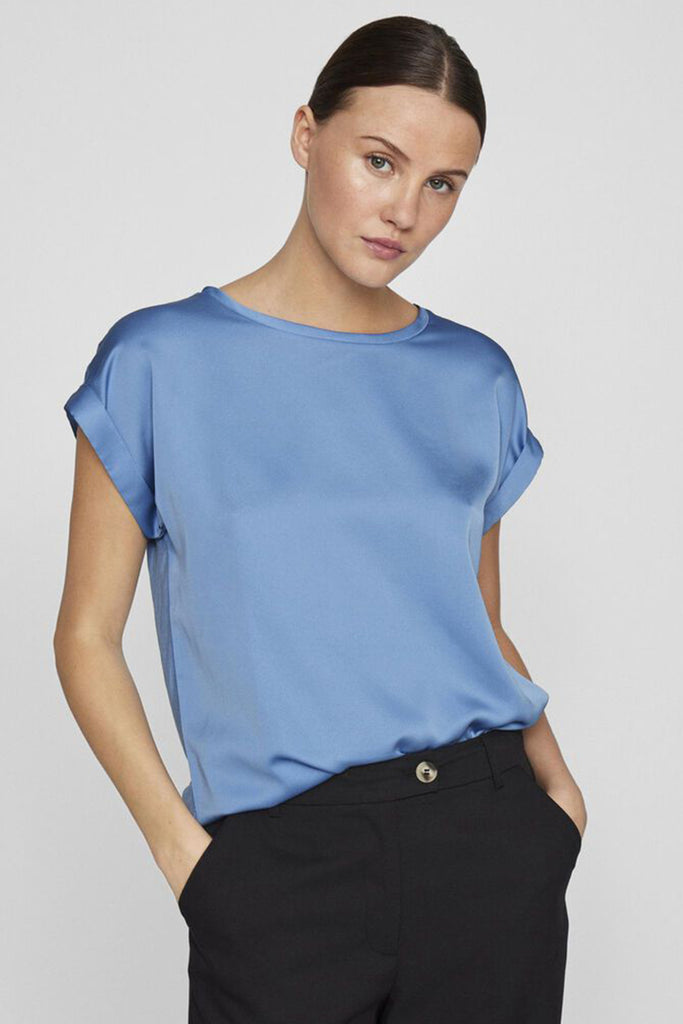 Ellette Blissful Blue Satin Top