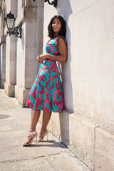 Lima Green & Red Print Midi Dress