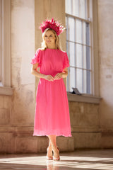 Emelia Pink Pleated Midi Dress