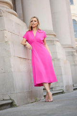 Talia Fuchsia V-Neck Midi Dress