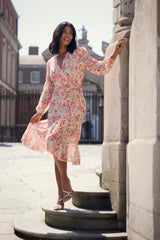 Ruby Red & Cream Floral Chiffon Dress