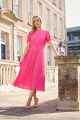 Emelia Pink Pleated Midi Dress