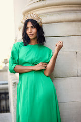 Bianca Green Pleated Midi Dress