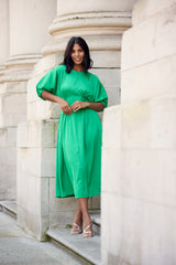 Bianca Green Pleated Midi Dress