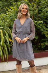 Cera Navy & Brown Print Dress