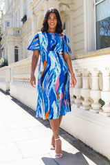 Blue & Pink Brush Stroke Niko Midi Dress