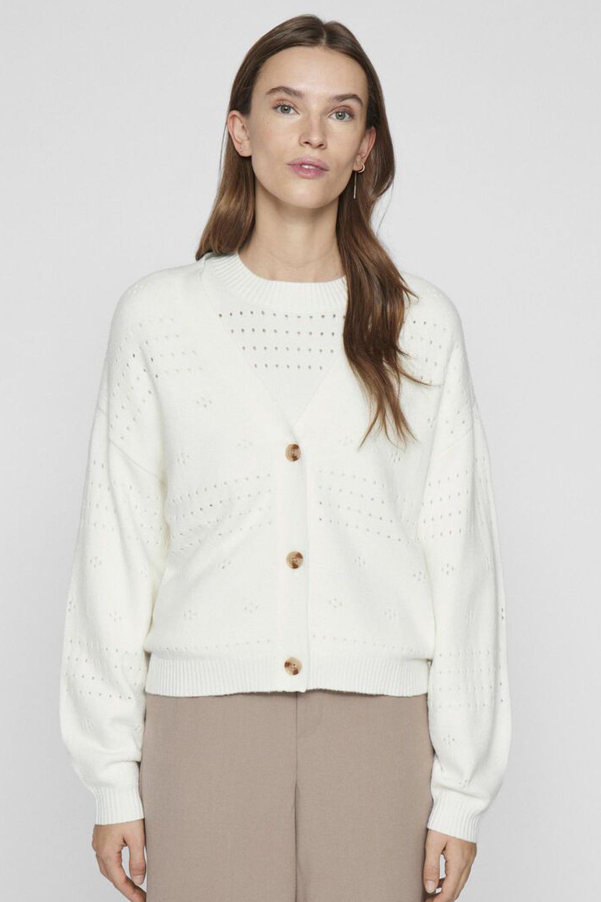 Viril V-Neck White Cardigan