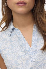 Harper Collared Sleeveless Light Blue Print Denim Top