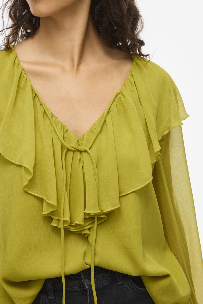 Hela Green Envy Ruffle Top