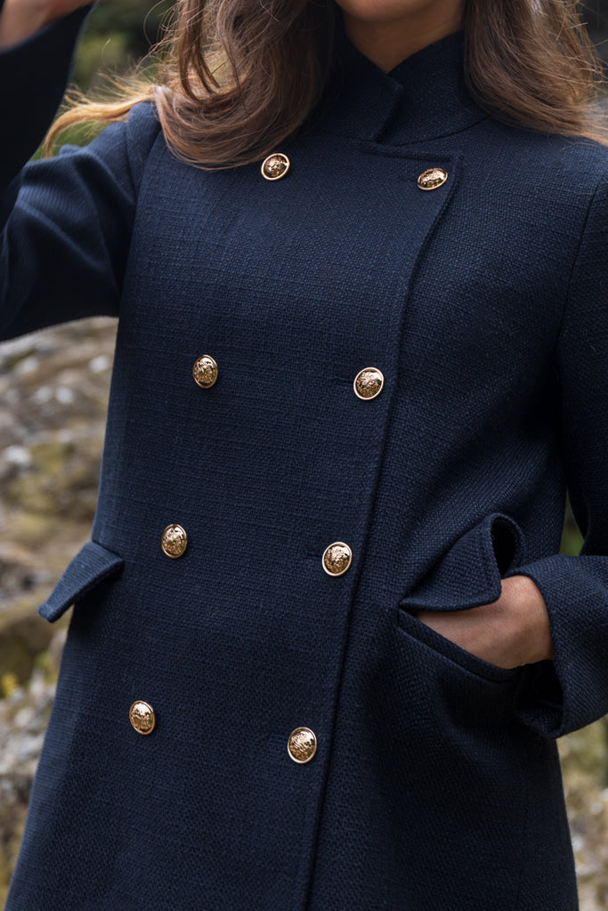 Jolie Navy Buttoned Military Coat