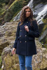 Jolie Navy Buttoned Military Coat