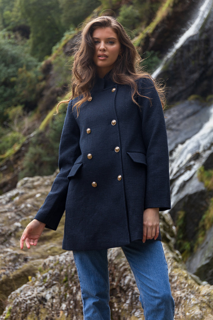 Jolie Navy Buttoned Military Coat