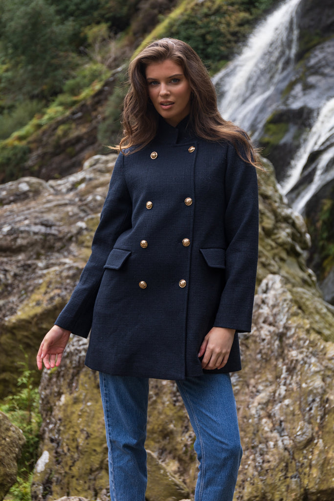 Jolie Navy Buttoned Military Coat