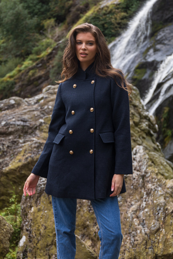 Jolie Navy Buttoned Military Coat