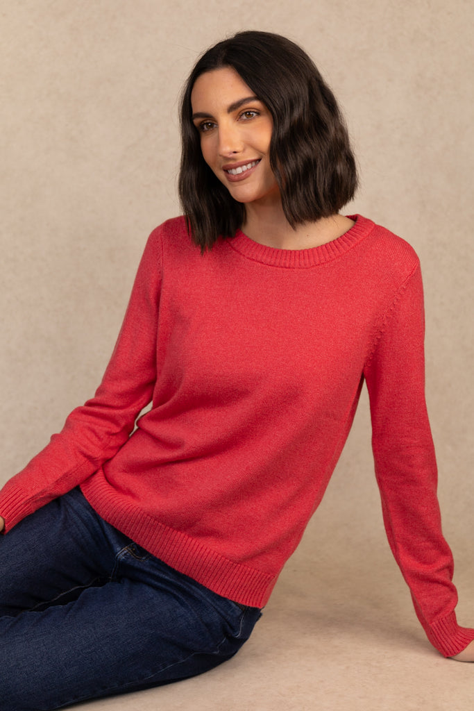 Viril Coral Red O-Neck Knit