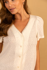 Soni V-Neck Textured Cream Top