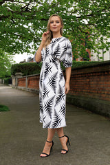 Syan Cream & Black Arrow Print Midi Dress