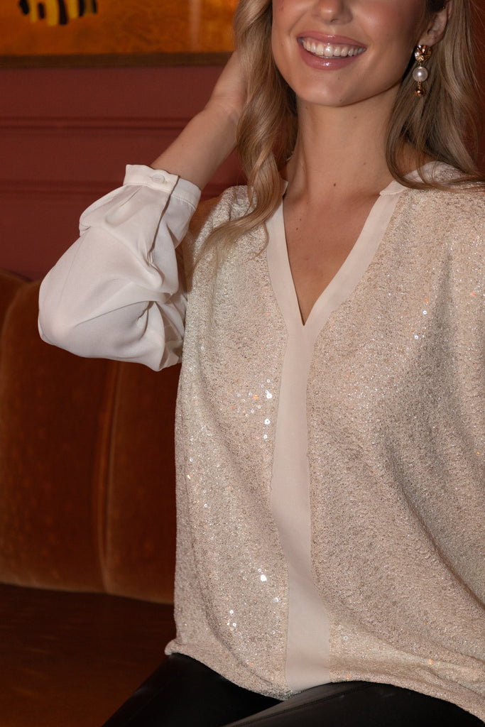 Davina Cream Sequin Top