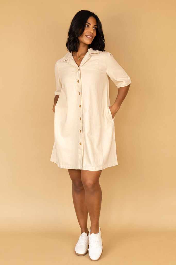 Ellary Ecru Buttoned Oversized Short Denim Dress