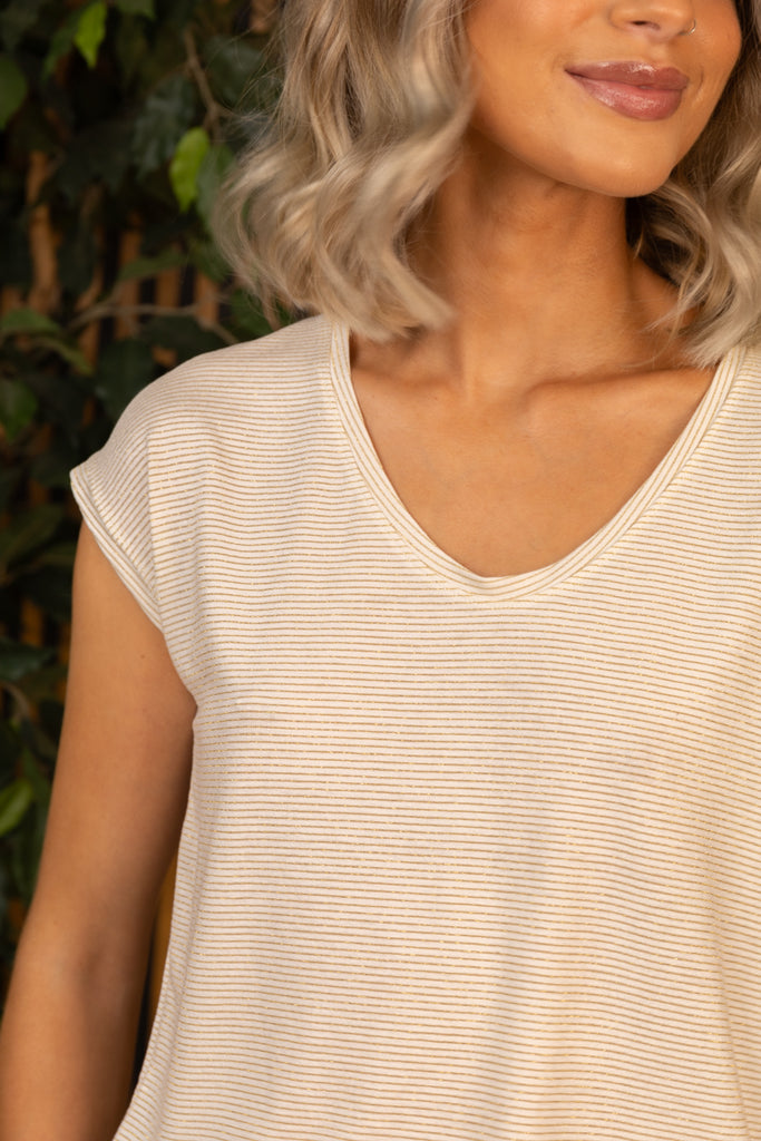 Billo White & Gold Lurex Tee