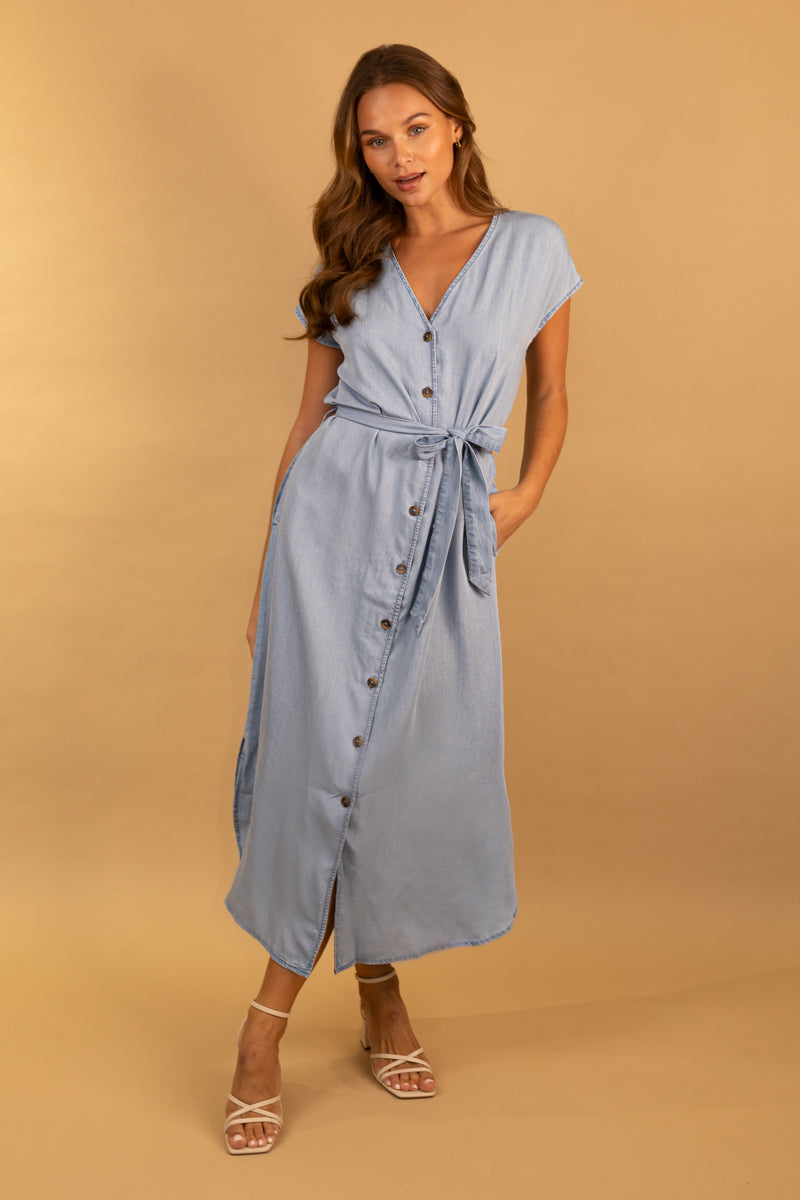 Mai V-Neck Kaftan Light Blue Dress