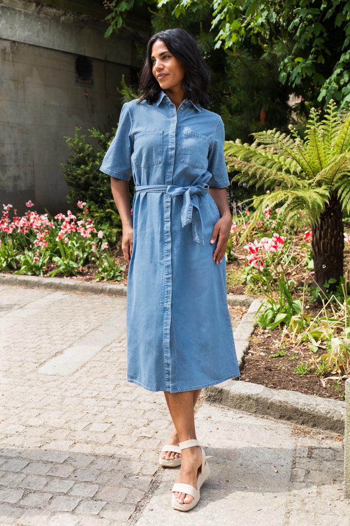 Annie Denim Belted Midi Dress