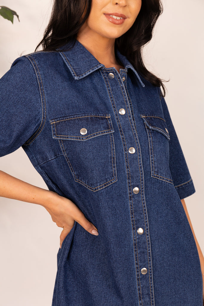 Belle Button Dark Denim Dress