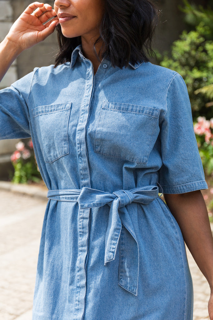 Annie Denim Belted Midi Dress