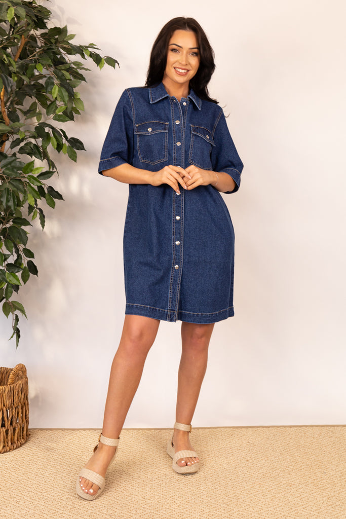 Belle Button Dark Denim Dress