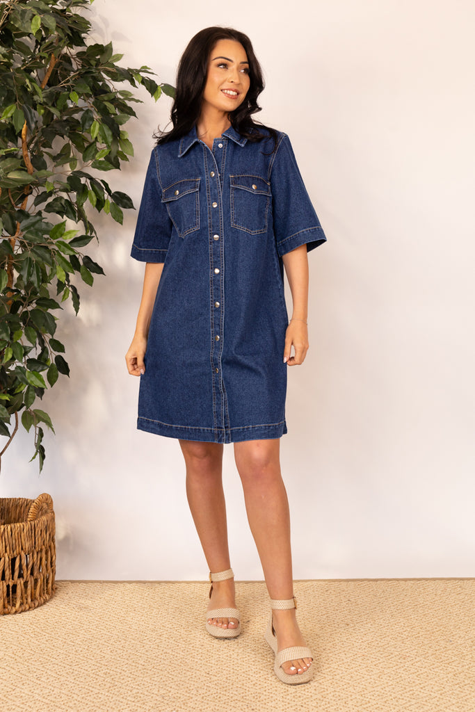 Belle Button Dark Denim Dress