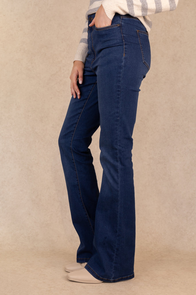 Sally High Waisted Flare Dark Blue Jeans