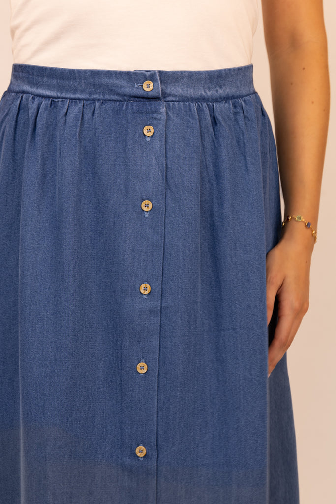 Leonie Denim Button Midi Skirt